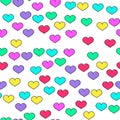 Colorful heart seamless pattern on white background. Paper print design. Abstract retro vector illustration. Trendy textile, Royalty Free Stock Photo