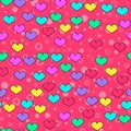 Colorful heart seamless pattern on white background. Paper print design. Abstract retro vector illustration. Trendy textile, Royalty Free Stock Photo