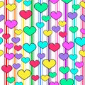 Colorful heart seamless pattern on white background. Paper print design. Abstract retro vector illustration. Trendy textile, Royalty Free Stock Photo