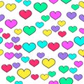 Colorful heart seamless pattern on white background. Paper print design. Abstract retro vector illustration. Trendy textile, Royalty Free Stock Photo