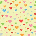 Colorful Heart seamless with random size for your background or textile design. Solid color vector illustration. Royalty Free Stock Photo