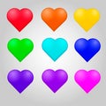 Colorful heart set with isolated heart objects for holidays