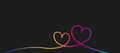 Colorful Heart Shape Drawing in continuous line on black background. Hand Drawn Two Hearts Embracing