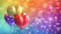 Colorful Heart Shaped Balloons Floating on Rainbow Background Royalty Free Stock Photo