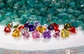 Colorful heart-shaped diamonds arranged in a row Royalty Free Stock Photo