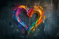 Colorful Heart-Shaped Paint Splatter on Dark Background Royalty Free Stock Photo