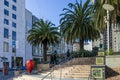 a colorful heart shaped sculpture from the Hearts of San Francisco art exhibit surrounded by lush green trees and plants Royalty Free Stock Photo