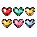 Colorful hearts collection comic cartoon style isolated white background. Six hearts various Royalty Free Stock Photo