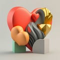 Colorful hearts on a grey background. 3d illustration. Love concept. Generative AI Royalty Free Stock Photo