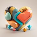 Colorful hearts on a grey background. 3d illustration. Love concept. Generative AI Royalty Free Stock Photo