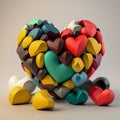 Colorful hearts on a grey background. 3d illustration. Love concept. Generative AI Royalty Free Stock Photo