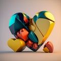 Colorful hearts on a grey background. 3d illustration. Love concept. Generative AI Royalty Free Stock Photo