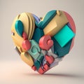 Colorful hearts on a grey background. 3d illustration. Love concept. Generative AI Royalty Free Stock Photo