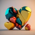 Colorful hearts on a grey background. 3d illustration. Love concept. Generative AI Royalty Free Stock Photo