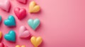 Colorful hearts scattered on a pink background, celebrating Valentine\'s Day. Ai Generated