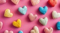 Colorful hearts scattered on a pink background, celebrating Valentine\'s Day. Ai Generated