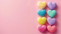 Colorful hearts scattered on a pink background, celebrating Valentine\'s Day. Ai Generated