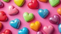 Colorful hearts scattered on a pink background, celebrating Valentine\'s Day. Ai Generated