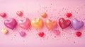 Colorful hearts scattered on a pink background, celebrating Valentine\'s Day. Ai Generated