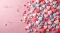 Colorful hearts scattered on a pink background, celebrating Valentine\'s Day. Ai Generated