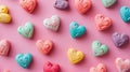 Colorful hearts scattered on a pink background, celebrating Valentine\'s Day. Ai Generated