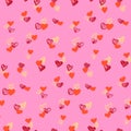 Colorful hearts seamless pattern on pink background