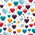 Colorful hearts on a white background with multidimensional shading (tiled