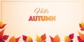 Colorful Hello Autumn Card Layout, Creative Design with Red and Golden Fallen Leaves - Autumn Arrived Here Again