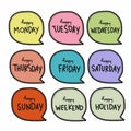 Colorful Hello day in word bubble set cute cartoon illustration