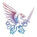 Colorful heraldy griffon with sword