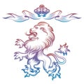 Colorful heraldy royal lion and crown