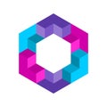 Colorful hexagon shape made of 3D elements. Creative logo template.