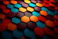 Colorful hexagonal 3d shape texture background. blue, orange and yellow color palette