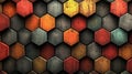 Colorful Hexagonal Patterns on a Textured Surface with Warm Tones and Rustic Appearance Royalty Free Stock Photo