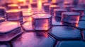 Colorful hexagonal shapes create a mesmerizing pattern reflecting light in a serene environment during twilight hours