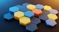 Colorful hexagonal tiles in a 3 D arrangement with gradient background hexagons Royalty Free Stock Photo