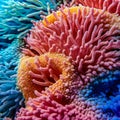 colorful high detailed macro image of sea corals, vivid multicolor textured wallpaper background of sea life corals reef