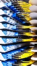 Colorful high speed optical fiber cables connected to the cloud network servers equipment switch inside modern big data center Royalty Free Stock Photo