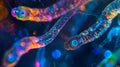 A colorful highresolution photograph of a group of nematodes swimming in a drop of water their long slender bodies lit Royalty Free Stock Photo