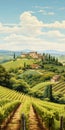 Italian Vineyard Landscape Painting In The Style Of Dalhart Windberg