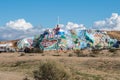 A colorful hillside man-made visionary environment near Slab City, California