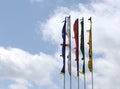 Colorful Himalayan Tibetian prayer flags on pole.