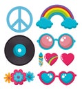 Colorful hippie icons