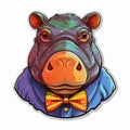 Colorful Hippopotamus With Bow Tie Sticker