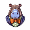 Colorful Hippopotamus With Bow Tie Sticker