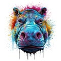 Colorful Hippopotamus Head in Dark Bronze and Azure Neonpunk Style for Posters and Web.