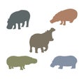 Colorful Hippopotamus Icons Set