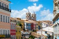 Colorful historic district of Pelourinho with cathedral on the background. Salvadore, Bahia, Brazil