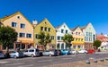 Colorful historic tenement houses at Rynek main market square in old town quarter of Trzebiatow in Poland