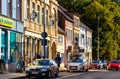 Colorful historic tenement houses at Slowackiego street and Rynek main market square in old town quarter of Trzebiatow in Poland